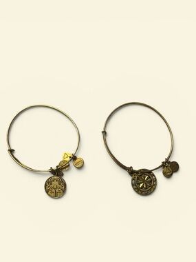 Alex and Ani Bronze-Tone Double Charm Expandable Bangles